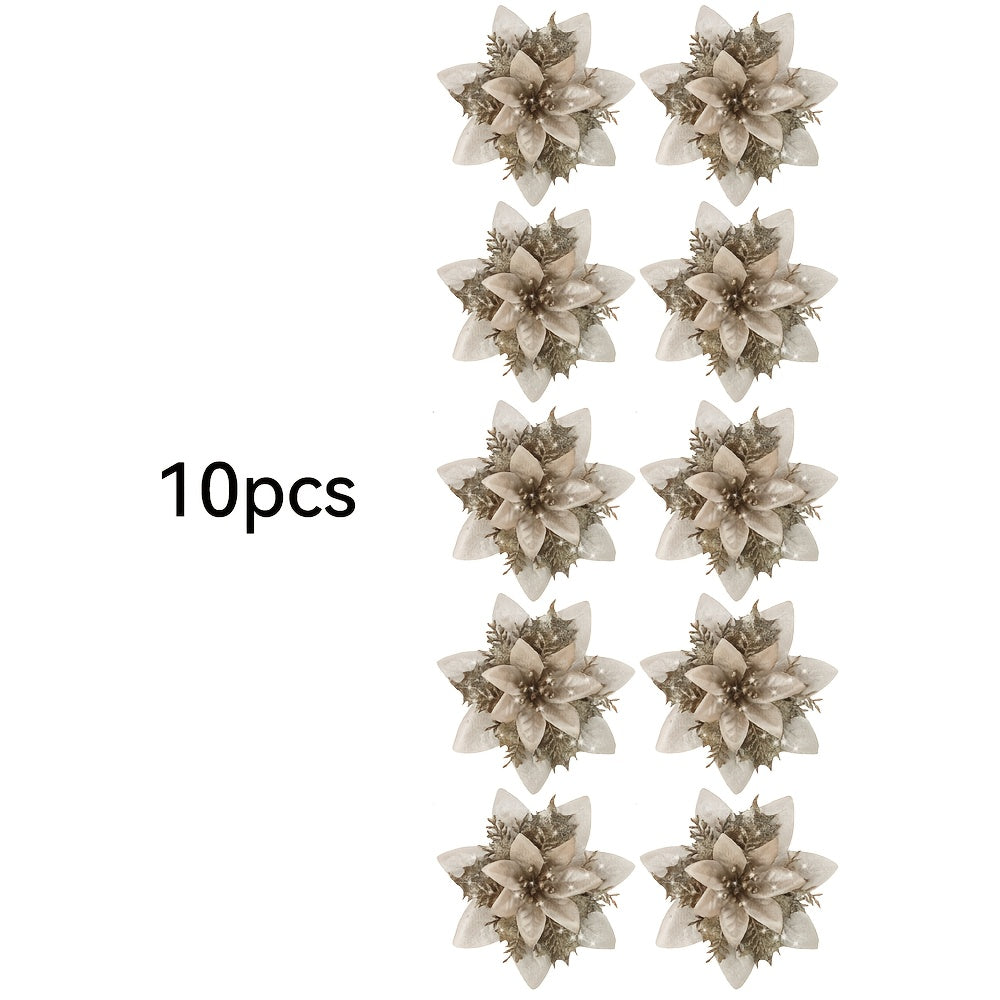 GlitterBloom Ornament 10 st – Luxe kerstbloemen voor een elegante boomdecoratie